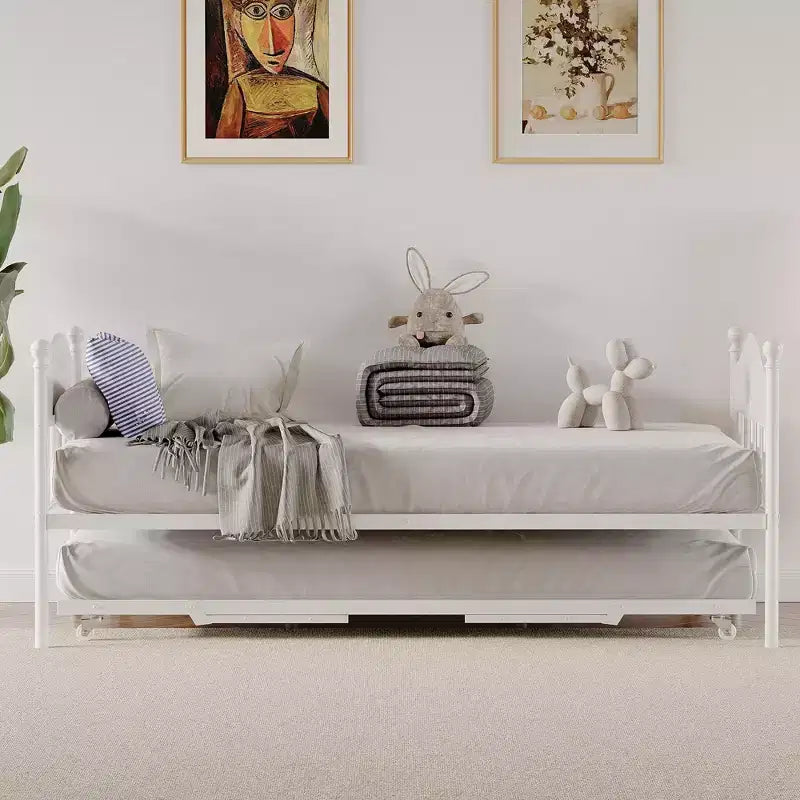 Lit de repos double en métal GustoWave avec lit gigogne pliant, lit de repos peu encombrant
