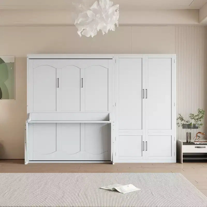 Lit escamotable Queen Size Whisen Modern Design, se pliant dans une armoire avec penderie