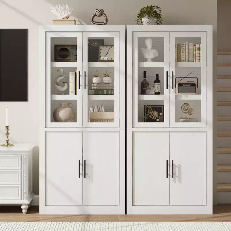 Grand garde-manger de cuisine en bois, armoire de rangement alimentaire autonome de style ferme avec 4 portes magnétiques, étagères réglables, grand rangement