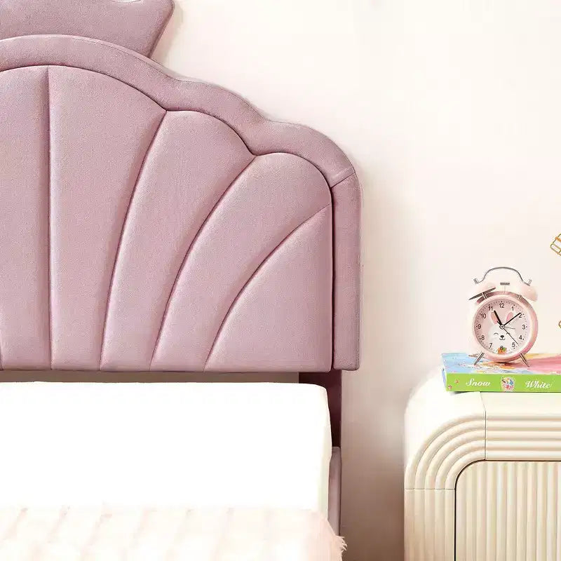 Cadre de lit enfant capitonné VECELO en forme de couronne, lit plateforme en bois avec tête de lit réglable, pas besoin de sommier tapissier