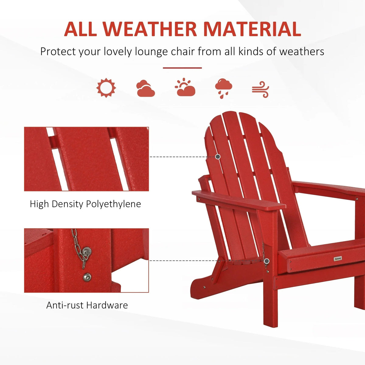 Chaise Outsunny Adirondack Pliante, Chaises de Plage Longues en Plastique HDPE Tout Temps pour Patio, Terrasse et Mobilier de Jardin
