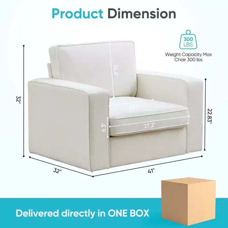 Mjkone Fauteuil pivotant moderne 360°, Fauteuil carré rembourré, Canapé simple confortable en chenille