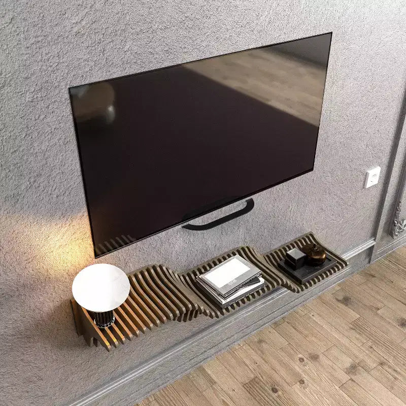 Meuble TV mural flottant HomeStock Parametric de 102 cm, étagère murale géométrique moderne en bois, décor couleur chêne naturel, étagère ondulée 3D pour salon et salle de jeux