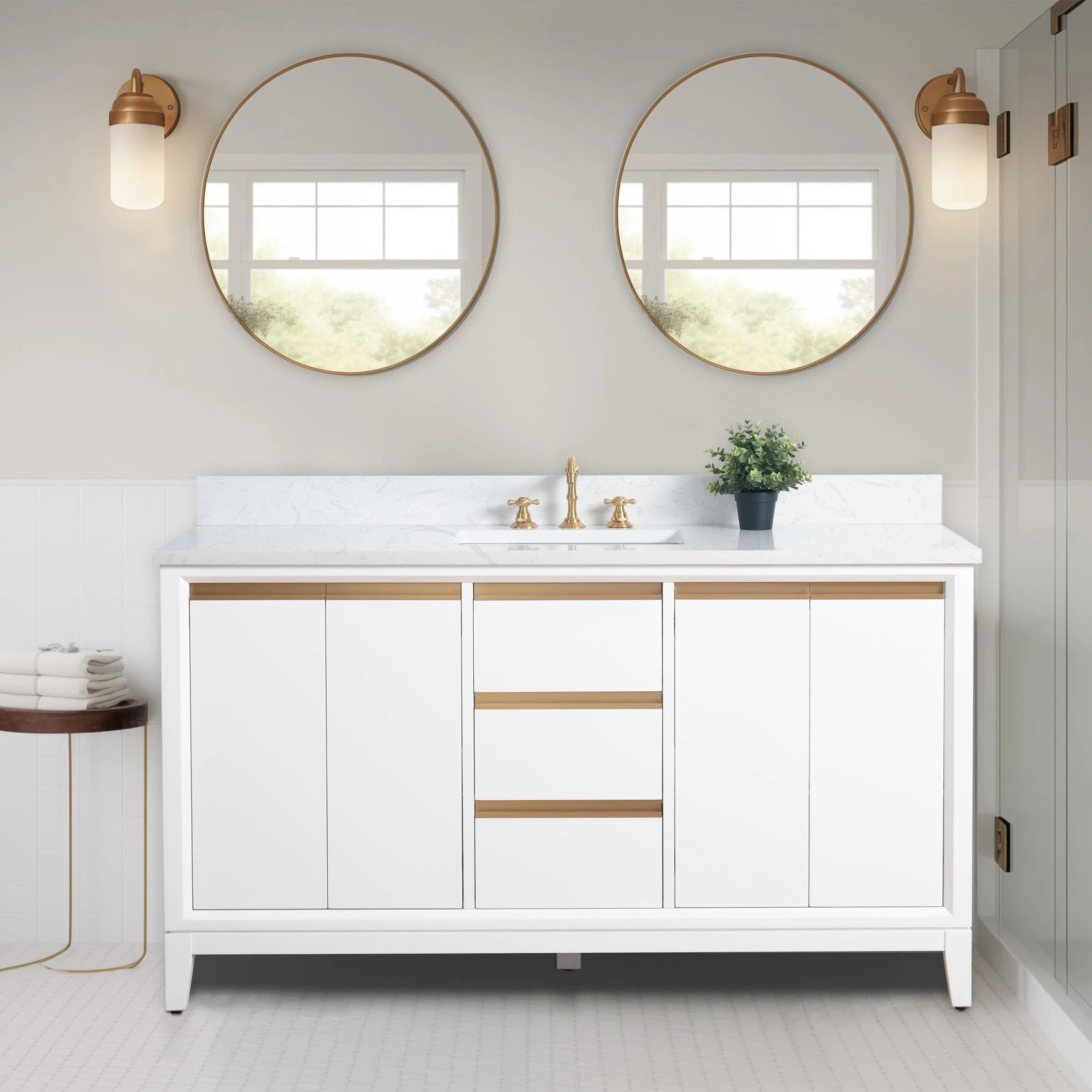 Meuble-lavabo Vanity Art avec évier en céramique et dessus en marbre reconstitué