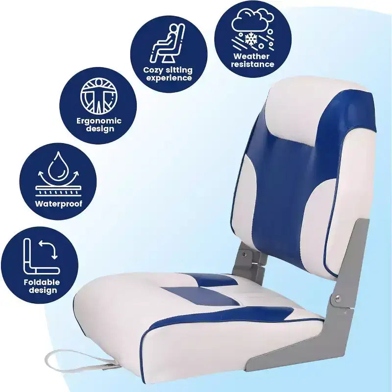 Lot de 2 sièges de bateau pliants à dossier bas – Coussin élastique épais 48x42 cm, sièges de bateau étanches pour Bass Tracker et bateaux de tourisme