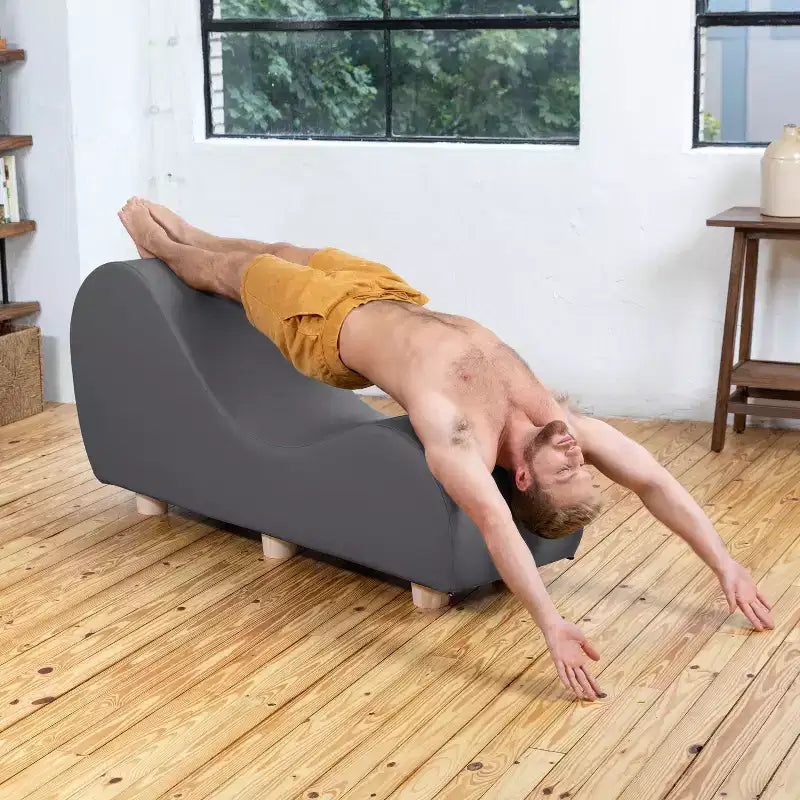 Fauteuil inclinable Avana pour l'étirement et la relaxation, pieds en bois d'hévéa, similicuir - Gris sous-marin