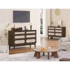 52.1 Commode en rotin avec station de charge, commode en bois à 6 tiroirs pour chambre à coucher avec tiroirs de capacités variées