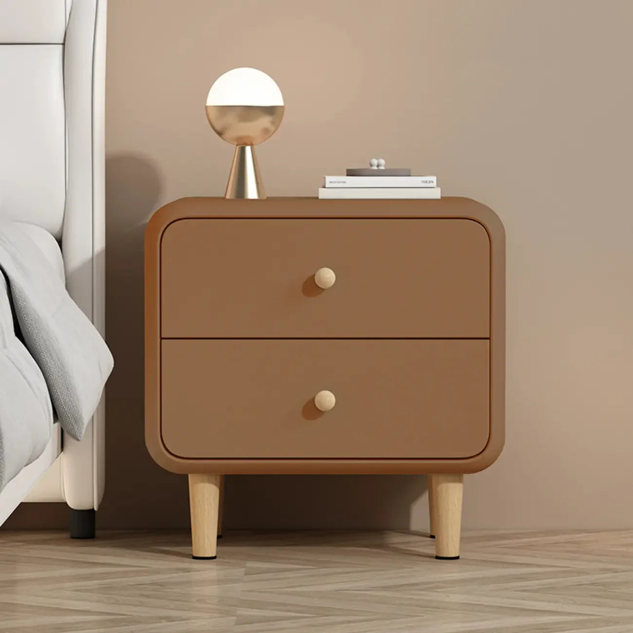 Table de chevet moderne en bois à 2 tiroirs avec pieds