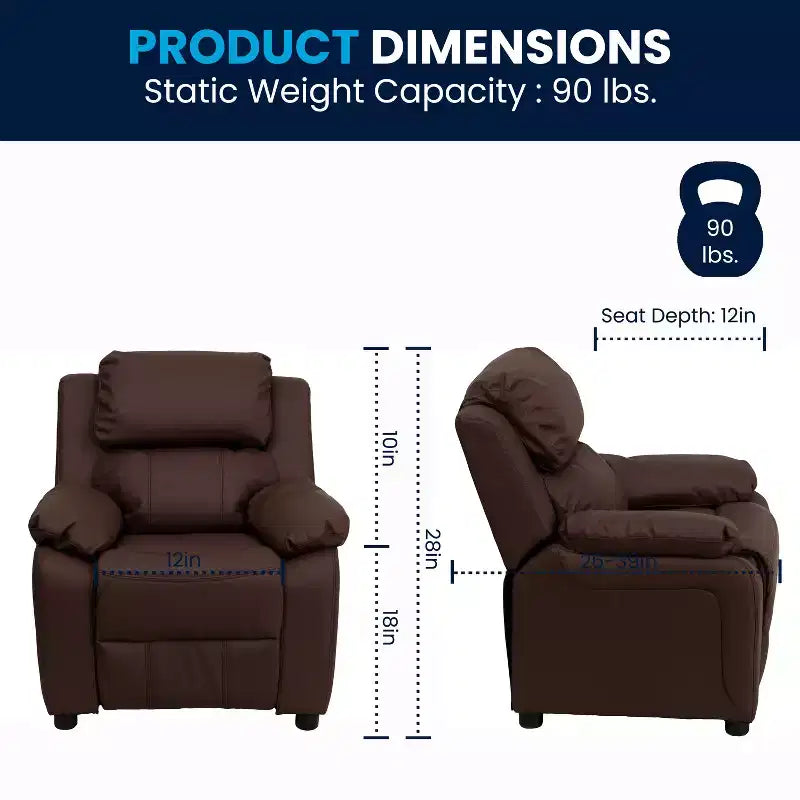 Fauteuil inclinable contemporain Flash Furniture de luxe rembourré pour enfants avec accoudoirs de rangement