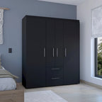 19.8 Armoire quatre portes moderne avec options de rangement multiples et accents métalliques