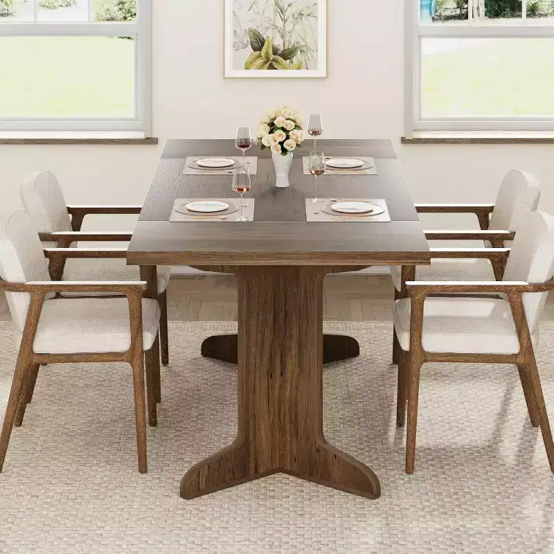 Grande table à manger rectangulaire de 180 cm pour 6 à 8 personnes, table de salle à manger rustique en bois massif avec pieds robustes et plateau solide pour salle à manger
