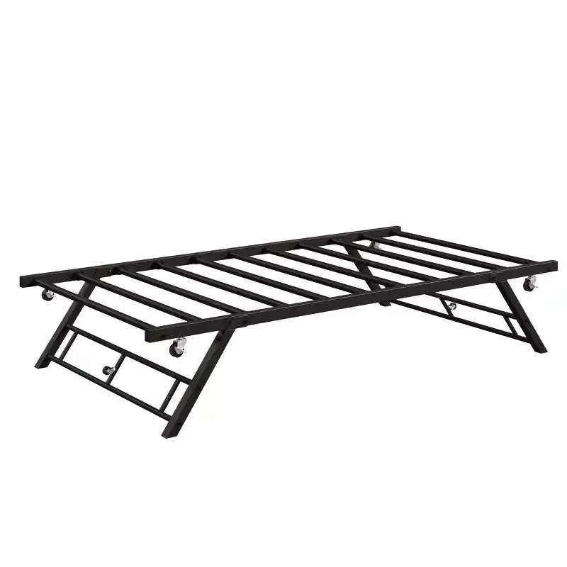 Lit gigogne double avec roulettes verrouillables - Cadre de lit pliant en métal escamotable pour chambre à coucher, chambre d'amis et salon