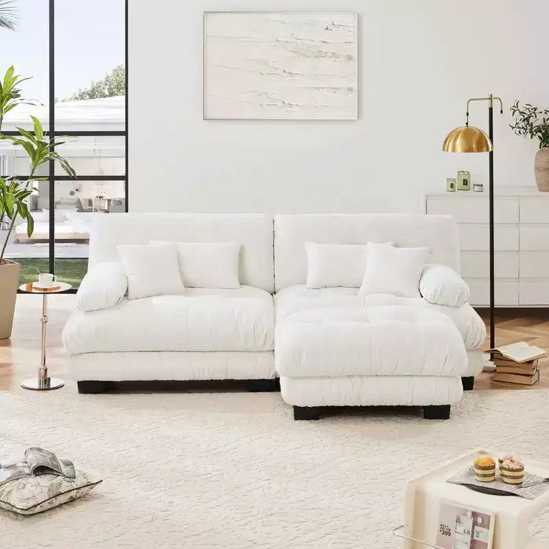 Canapé modulable MAYEERTY Cloud avec 2 places, 2 coussins lombaires, 2 coussins décoratifs, accoudoir large rembourré, pouf convertible pour salon, blanc