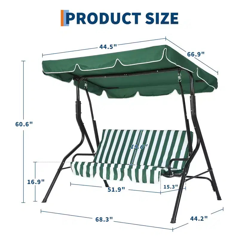 Balancelle de jardin 3 places résistante aux intempéries, auvent réglable, cadre en acier robuste, résistante aux UV et à l'eau, capacité de 227 kg, pour le jardin, la véranda, la pelouse