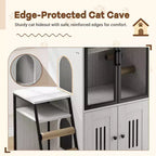 Meuble de litière pour chat GustomWave, armoire double cachée 2 en 1 avec bac à litière fermé et échelle, meuble pour chat en bois