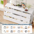 COZONY Commode cannelée à 8/9 tiroirs - Grand meuble de rangement en bois avec poignées métalliques et dispositif anti-basculement pour chambre à coucher, salon, couloir