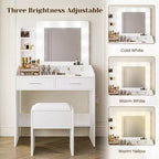 Coiffeuse de Maquillage avec Lumières, Bureau de Maquillage avec Miroir et Lumières, Grand Tiroir et Armoire de Rangement à Deux Étages, 3 Modes d'Éclairage