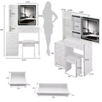 Coiffeuse de luxe de 94 cm avec miroir LED coulissant, rangement intégré, prise de courant, support pour sèche-cheveux et meuble latéral pour chambre à coucher