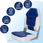 Lot de 2 sièges de bateau pliants à dossier bas – Coussin élastique épais 48x42 cm, sièges de bateau étanches pour Bass Tracker et bateaux de tourisme