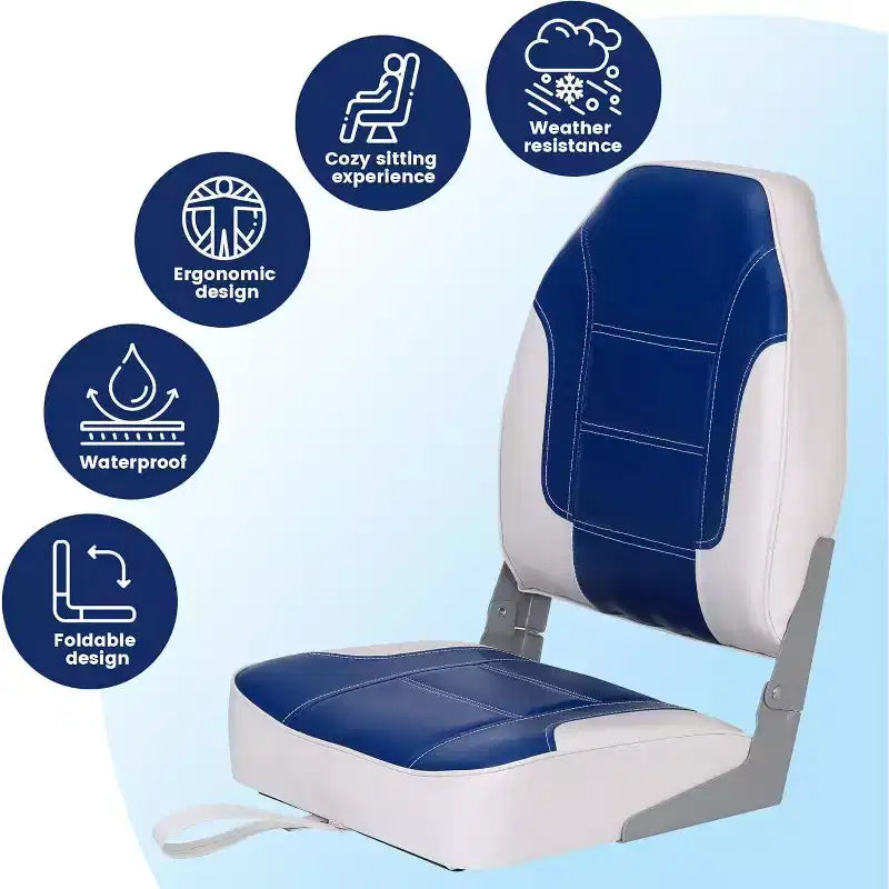 Lot de 2 sièges de bateau pliants à dossier bas – Coussin élastique épais 48x42 cm, sièges de bateau étanches pour Bass Tracker et bateaux de tourisme
