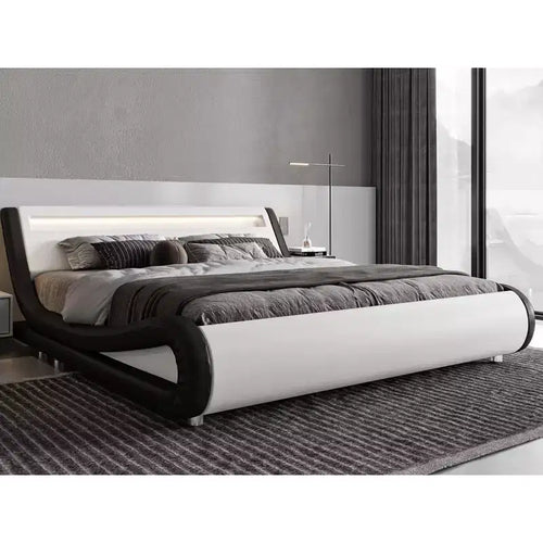 Allewie LED Platform Bed Frame with Adjustable Headboard/No Box Spring Need/Easy Assembly/Faux Leather in White and Black