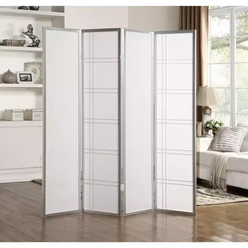 Paravent 4 panneaux Seto Roundhill Furniture, argenté