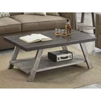 Table basse de salon contemporaine Roundhill Furniture Athens en bois bicolore avec étagère, coloris noyer vieilli et gris
