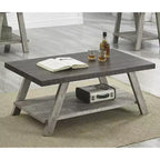 Table basse de salon contemporaine Roundhill Furniture Athens en bois bicolore avec étagère, coloris noyer vieilli et gris