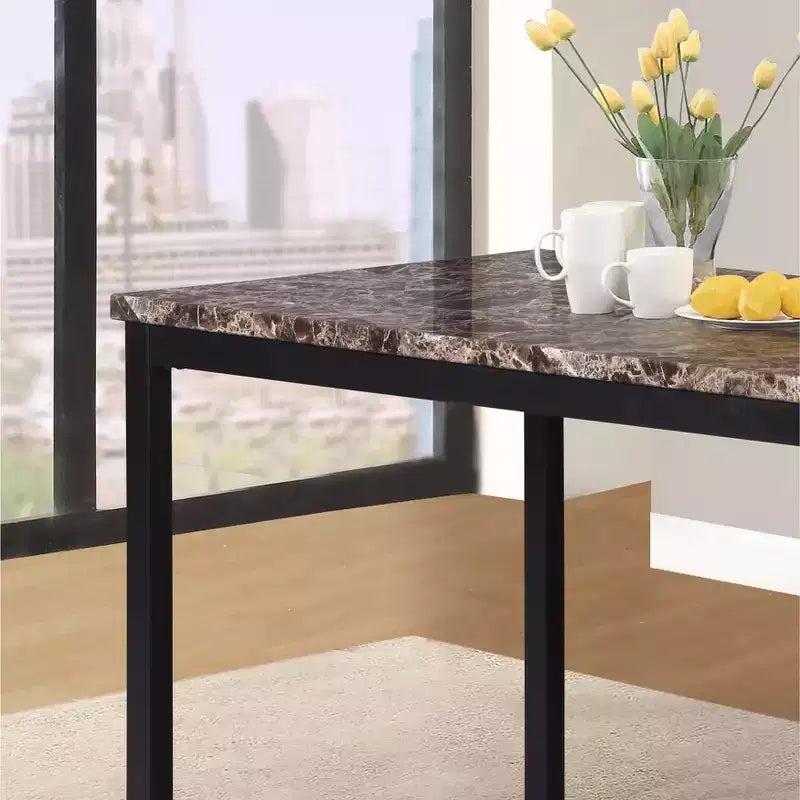 Table de salle à manger en métal Noyes de Roundhill Furniture avec plateau en faux marbre stratifié