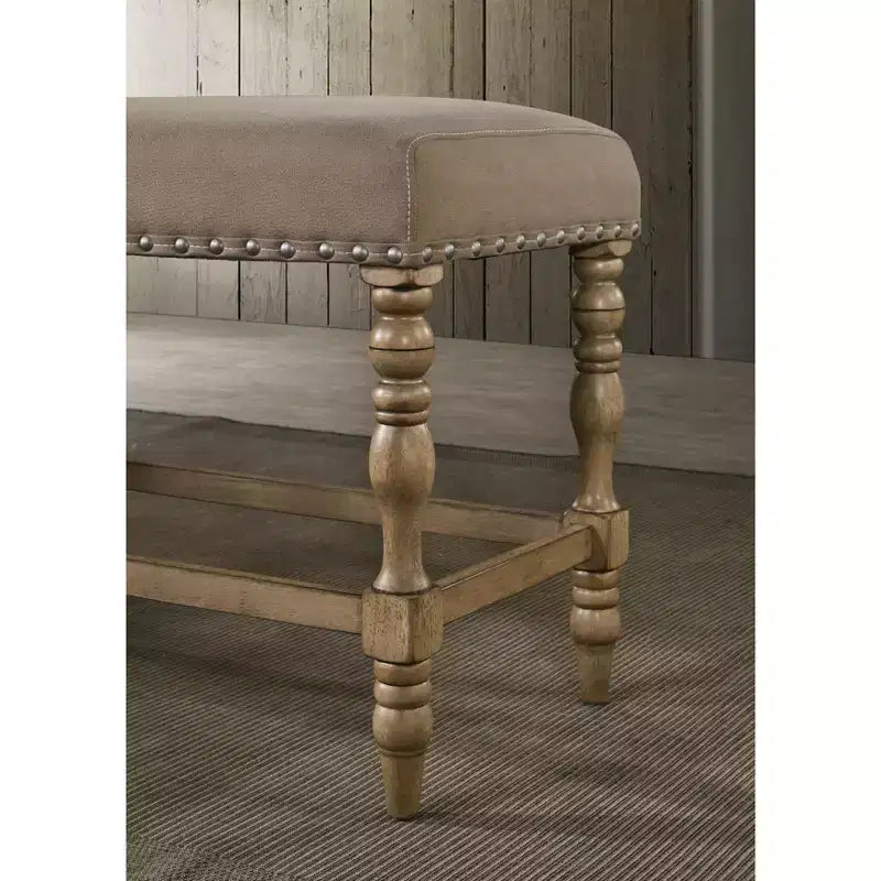 Banc de comptoir Roundhill Furniture Birmingham en microfibre avec garniture cloutée, fini bois flotté