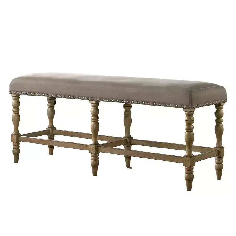 Banc de comptoir Roundhill Furniture Birmingham en microfibre avec garniture cloutée, fini bois flotté