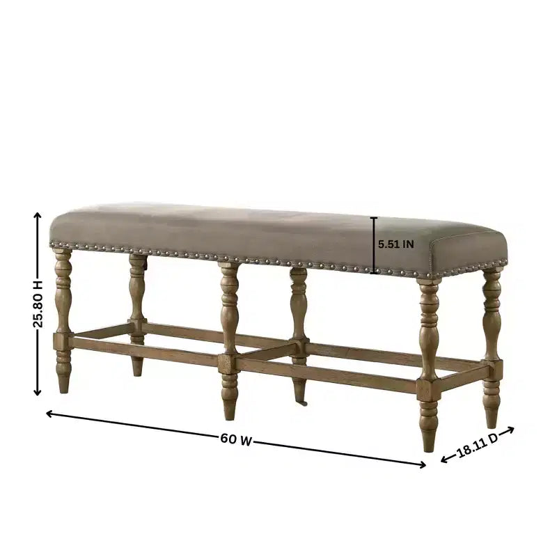 Banc de comptoir Roundhill Furniture Birmingham en microfibre avec garniture cloutée, fini bois flotté