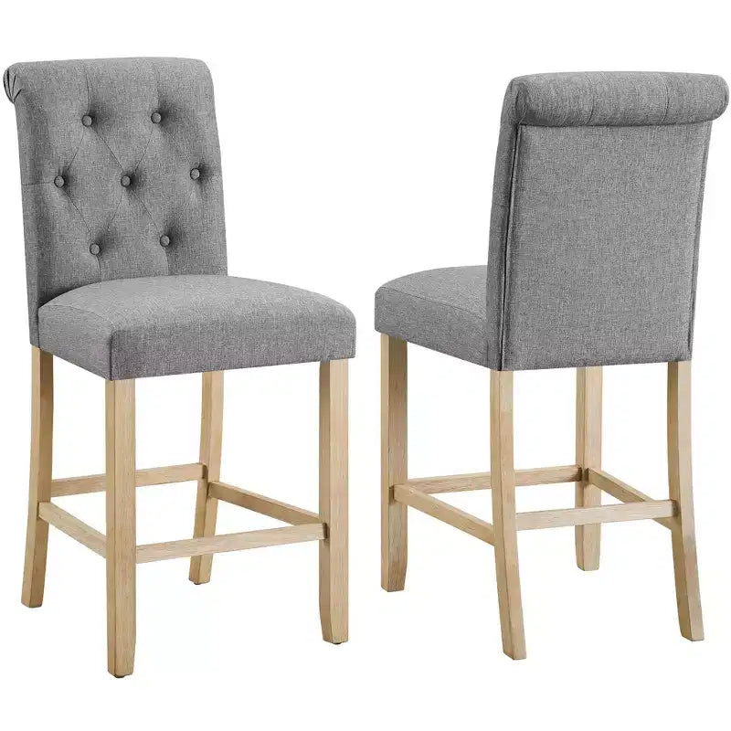 Tabourets de bar Roundhill Furniture Siena en bois massif, hauteur comptoir, dossier capitonné, gris, lot de 2
