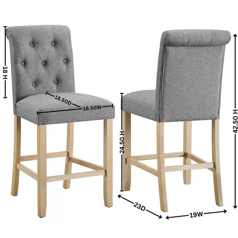 Tabourets de bar Roundhill Furniture Siena en bois massif, hauteur comptoir, dossier capitonné, gris, lot de 2