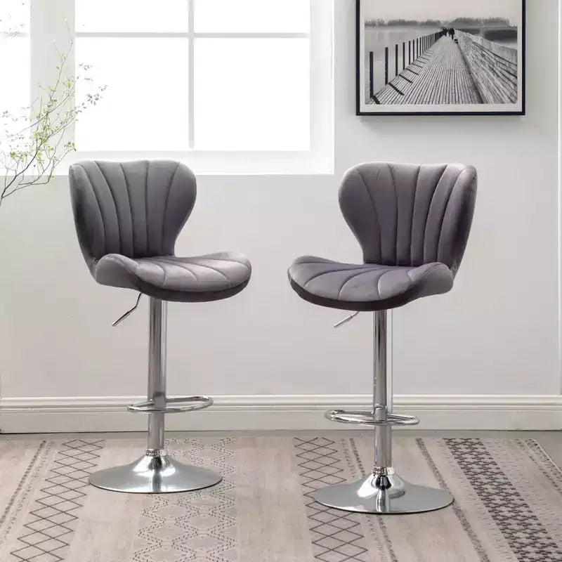 Tabourets de bar pivotants ajustables rembourrés Ellston gris, ensemble de 2