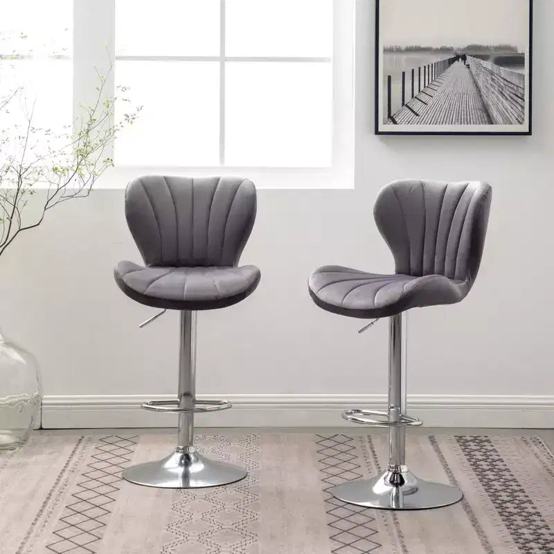 Tabourets de bar pivotants ajustables rembourrés Ellston gris, ensemble de 2