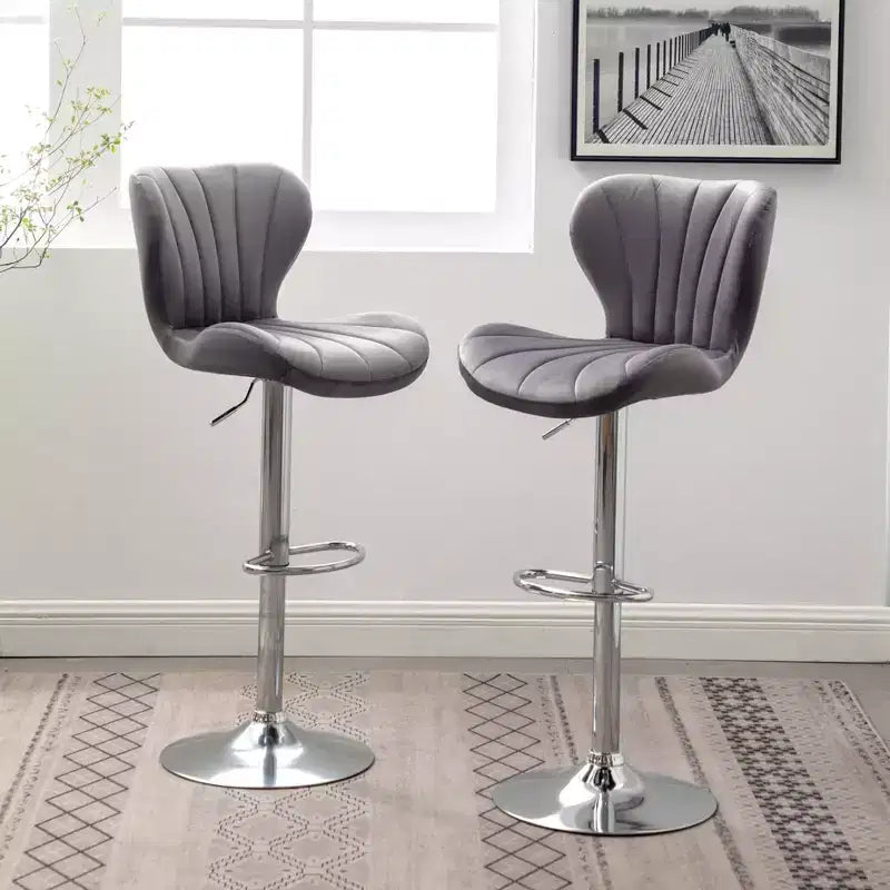 Tabourets de bar pivotants ajustables rembourrés Ellston gris, ensemble de 2