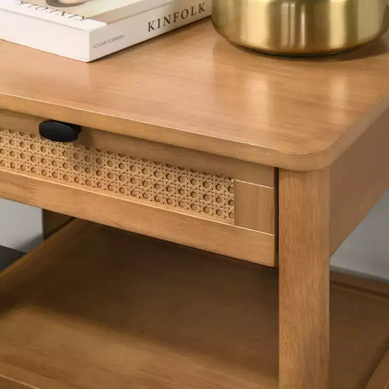Table de chevet Vichy à tiroir et étagère, Noyer clair