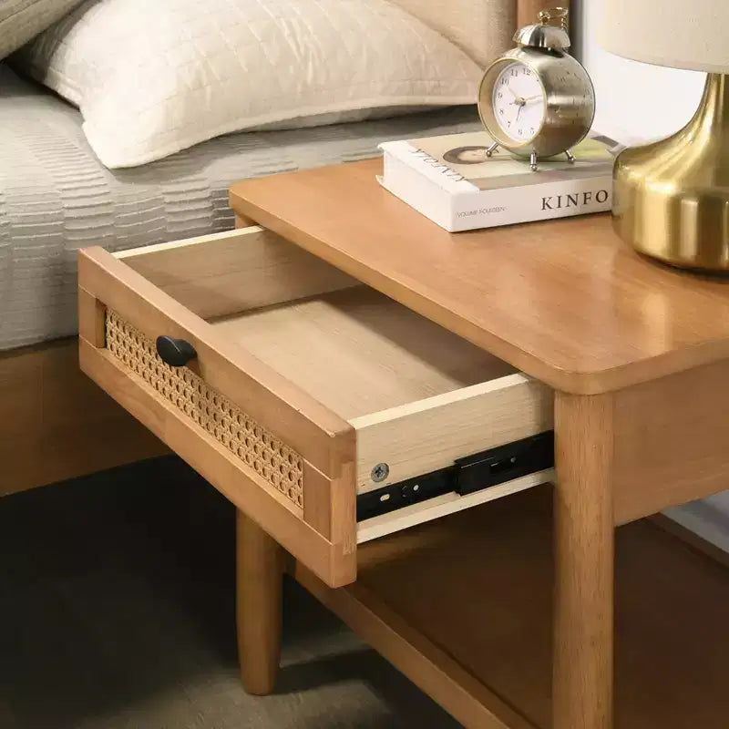 Table de chevet Vichy à tiroir et étagère, Noyer clair