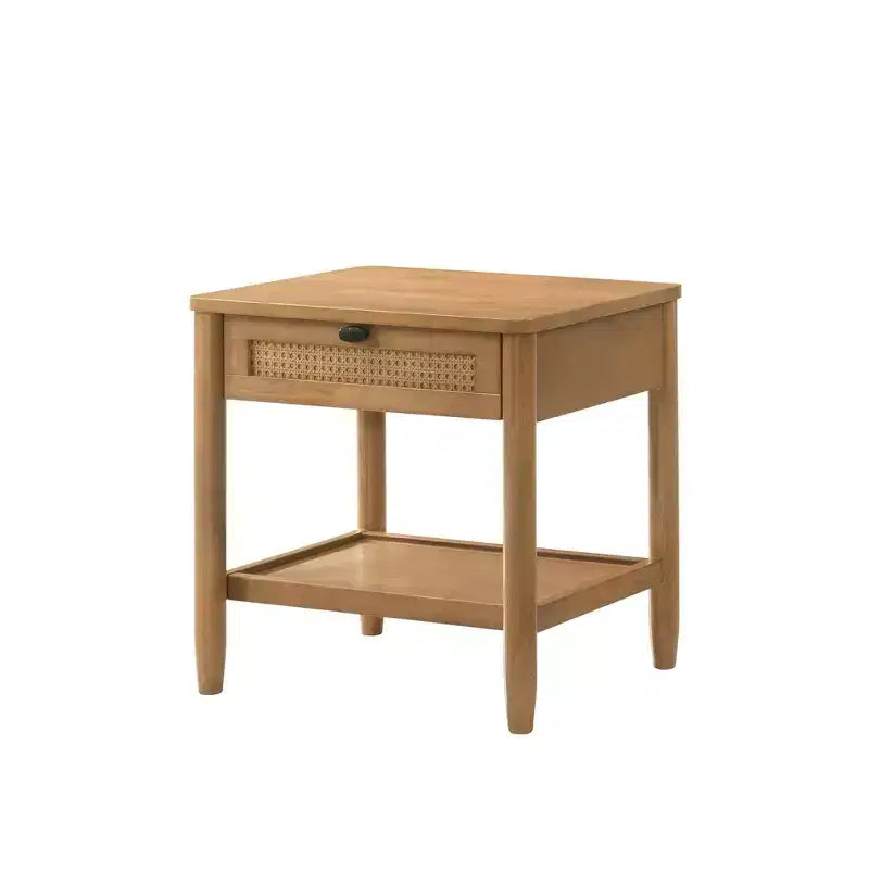 Table de chevet Vichy à tiroir et étagère, Noyer clair