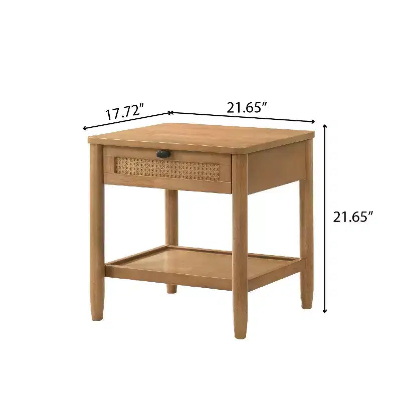 Table de chevet Vichy à tiroir et étagère, Noyer clair