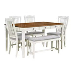 Ensemble de table à manger en bois 6 pièces Whisen Mid-Century avec 4 chaises rembourrées et un banc