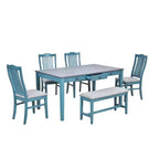 Ensemble de table à manger en bois 6 pièces Whisen Mid-Century avec 4 chaises rembourrées et un banc