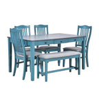 Ensemble de table à manger en bois 6 pièces Whisen Mid-Century avec 4 chaises rembourrées et un banc