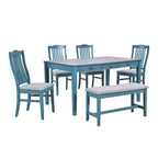 Ensemble de table à manger en bois 6 pièces Whisen Mid-Century avec 4 chaises rembourrées et un banc