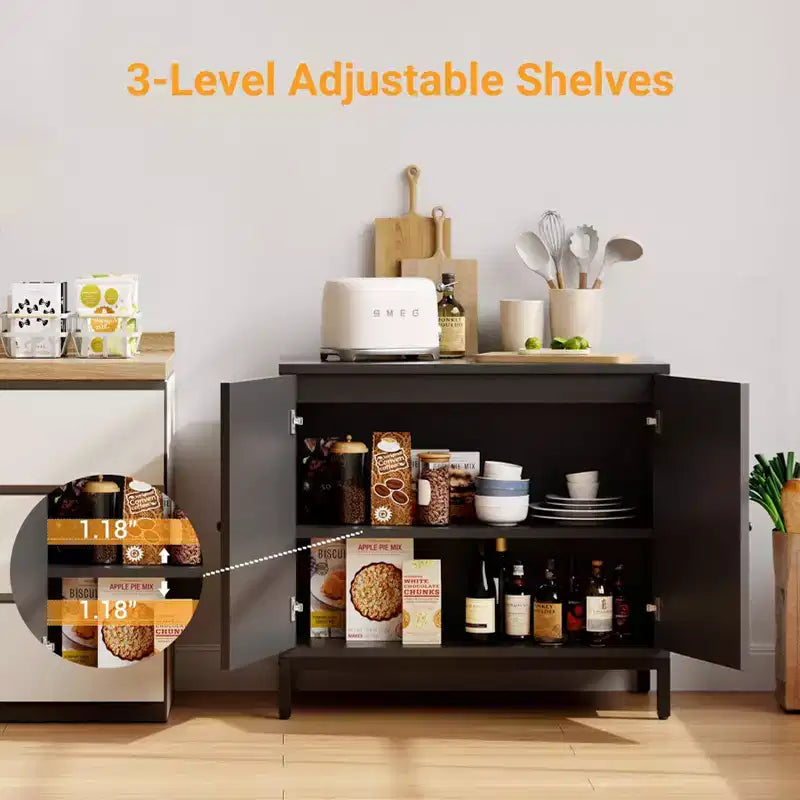 Whizmax Buffet avec Rangement, Meuble de Rangement de Cuisine avec Portes en Rotin, Buffet d'Appoint, Console de Salon