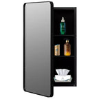 Basicwise Aluminum Bathroom Medicine Cabinet, Beveled Mirror, Round Frame, 2 Adjustable Shelves, Surface or Recessed Mount, Black Finish