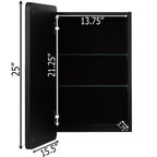 Armoire à pharmacie Basicwise en aluminium pour salle de bain, miroir biseauté, cadre rond, 2 étagères réglables, montage en saillie ou encastré, finition noire