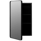 Armoire à pharmacie Basicwise en aluminium pour salle de bain, miroir biseauté, cadre rond, 2 étagères réglables, montage en saillie ou encastré, finition noire