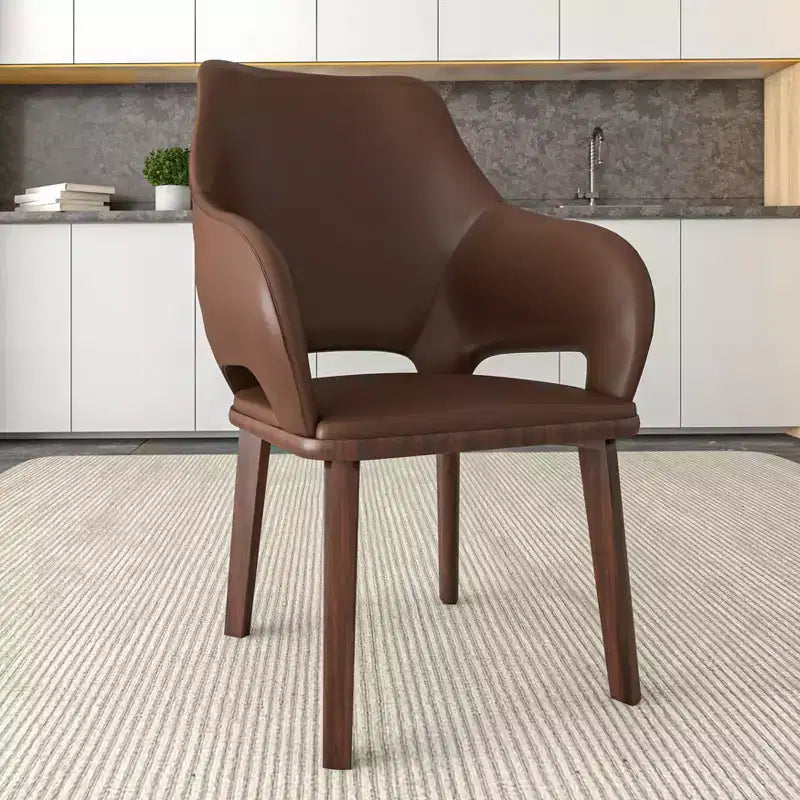 Lot de 2 chaises de salle à manger en cuir Vivara Collection, avec base en bois d'hévéa et assise et dossier rembourrés, chaises d'appoint modernes pour salles à manger